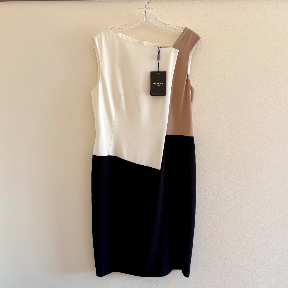 Paule Ka Paris Colorblock Dress NWT $920 Retail Black Ivory Minimalist Size 8